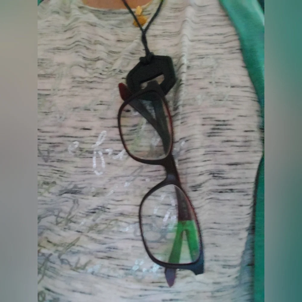 Eyeglass Necklace Faux Leather  Holder Black